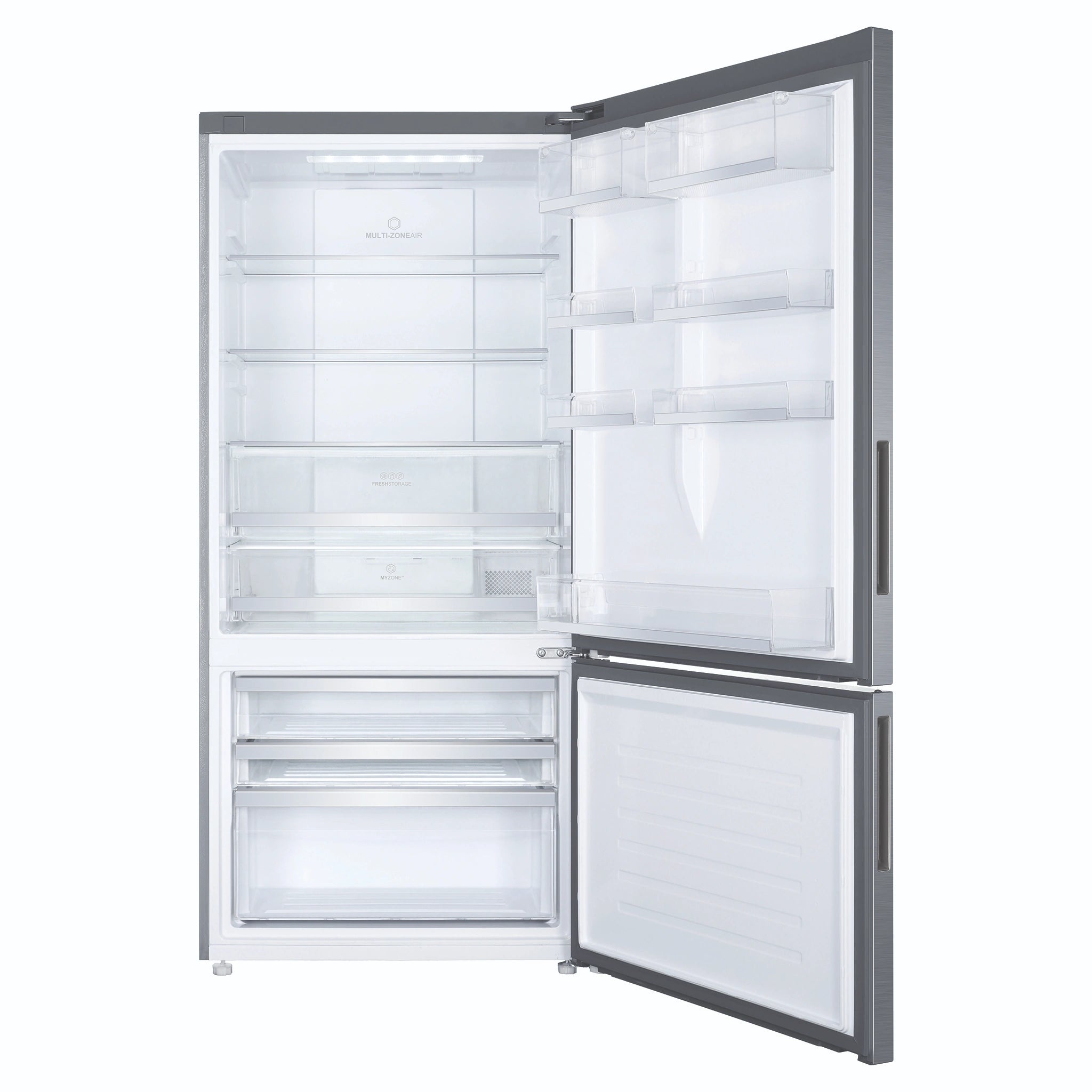 Haier 493L 600 Series Refrigerator Bottom Freezer HRF520BS, Front View With Door Open