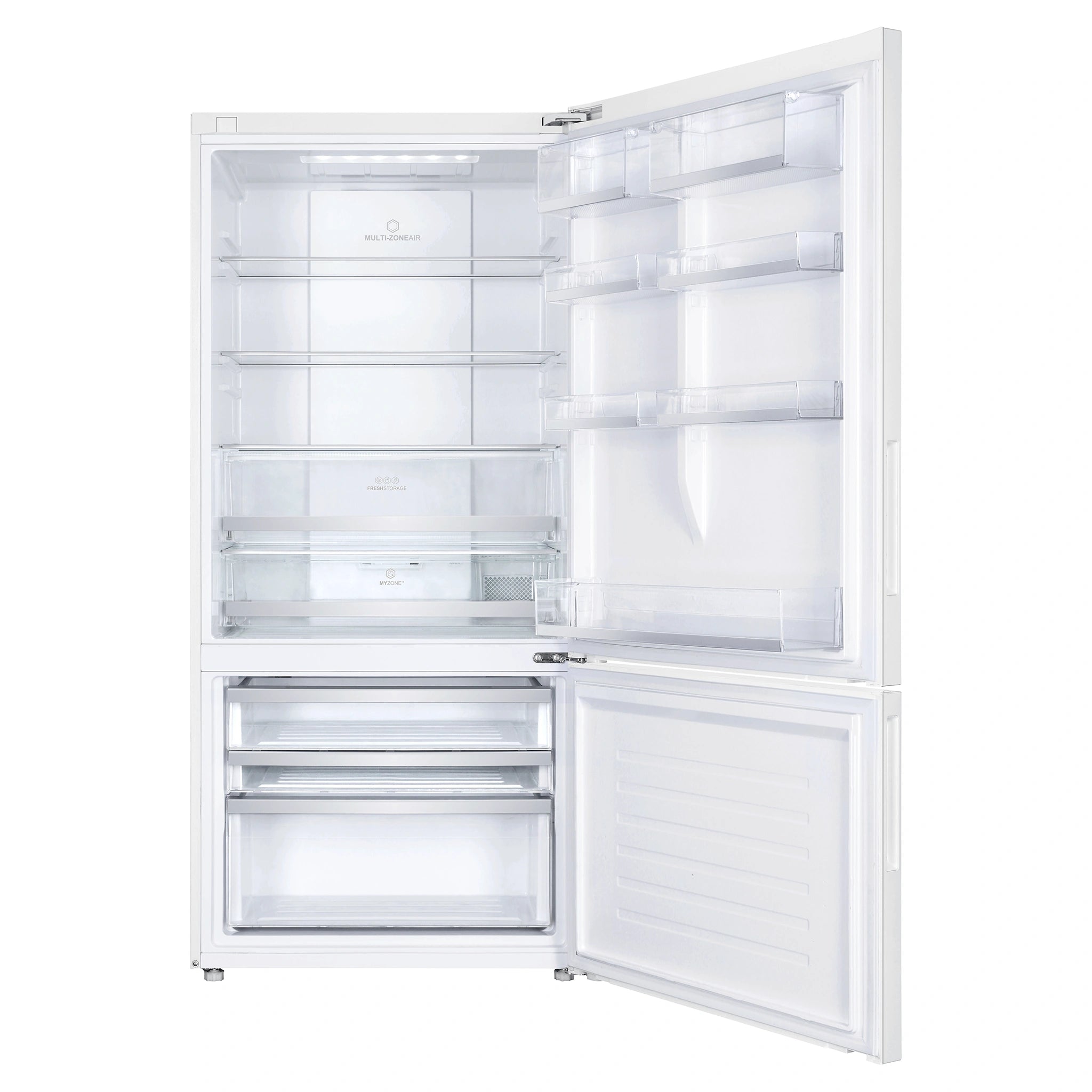 Haier 493L 600 Series Refrigerator Bottom Freezer HRF520BW, Front View With Door Open