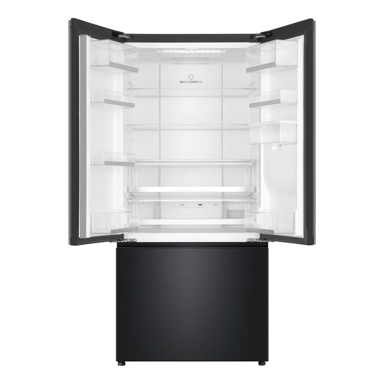 Haier 489L 600 Series Black French Door Refrigerator Freezer HRF520FHC, Front View With Door Open