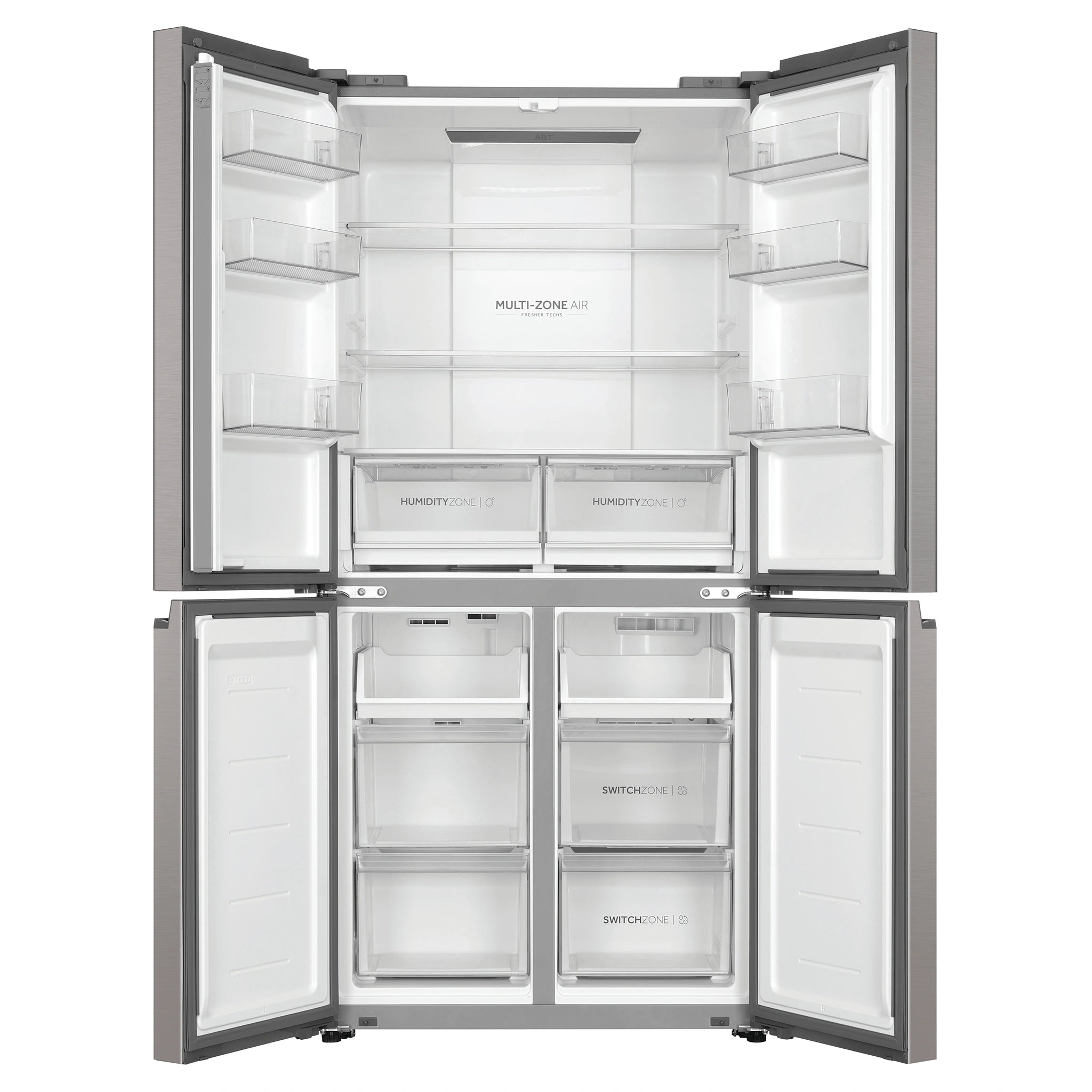 Haier 463L Stainless Steel Quad Door Fridge HRF530YS, Front View Double Door Open View