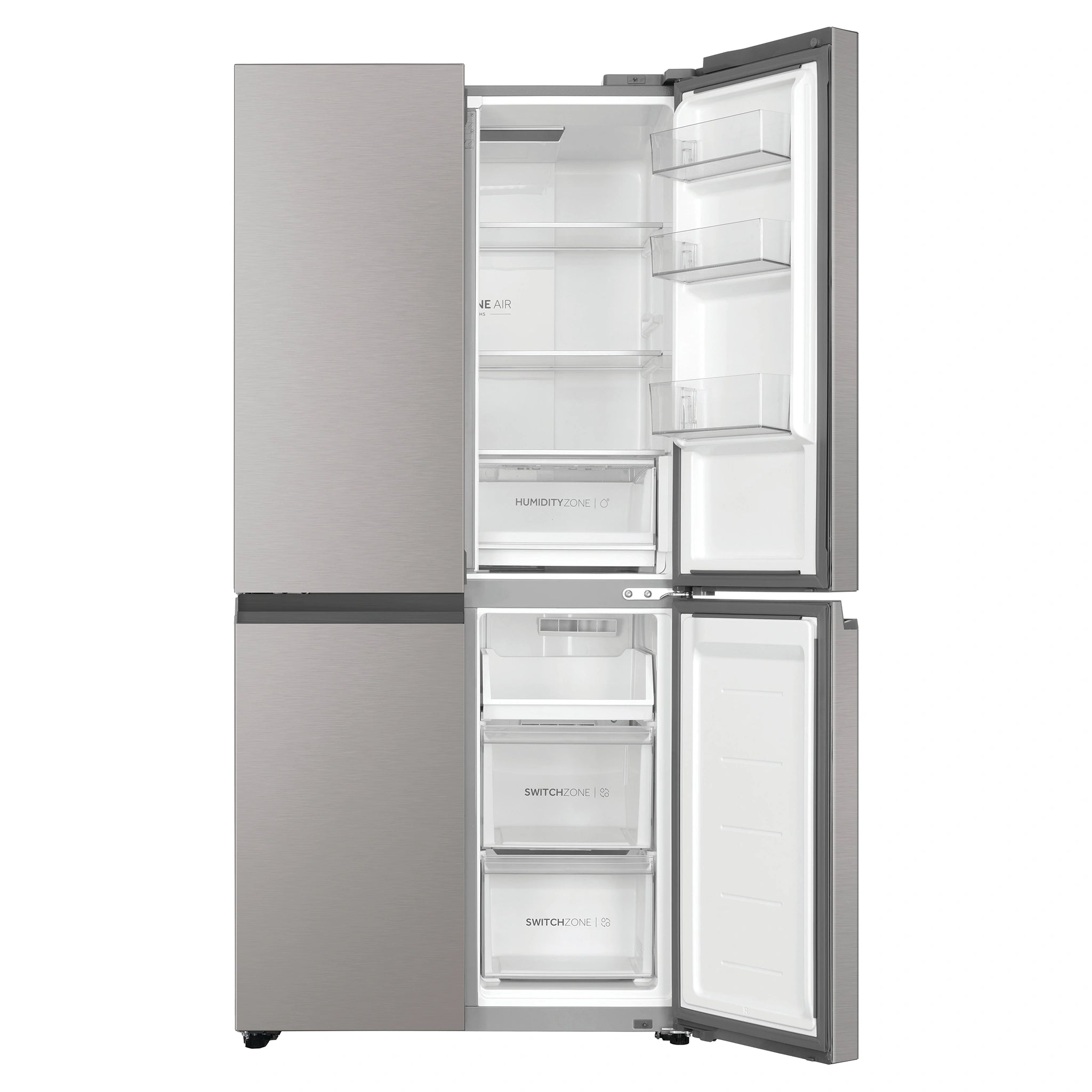 Haier 463L Stainless Steel Quad Door Fridge HRF530YS, Front View With Right Side Door Open View