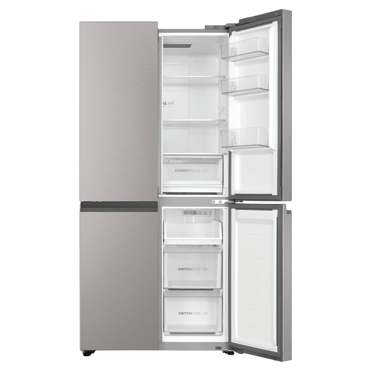 Haier 463L Stainless Steel Quad Door Fridge HRF530YS, Front View With Right Side Door Open View