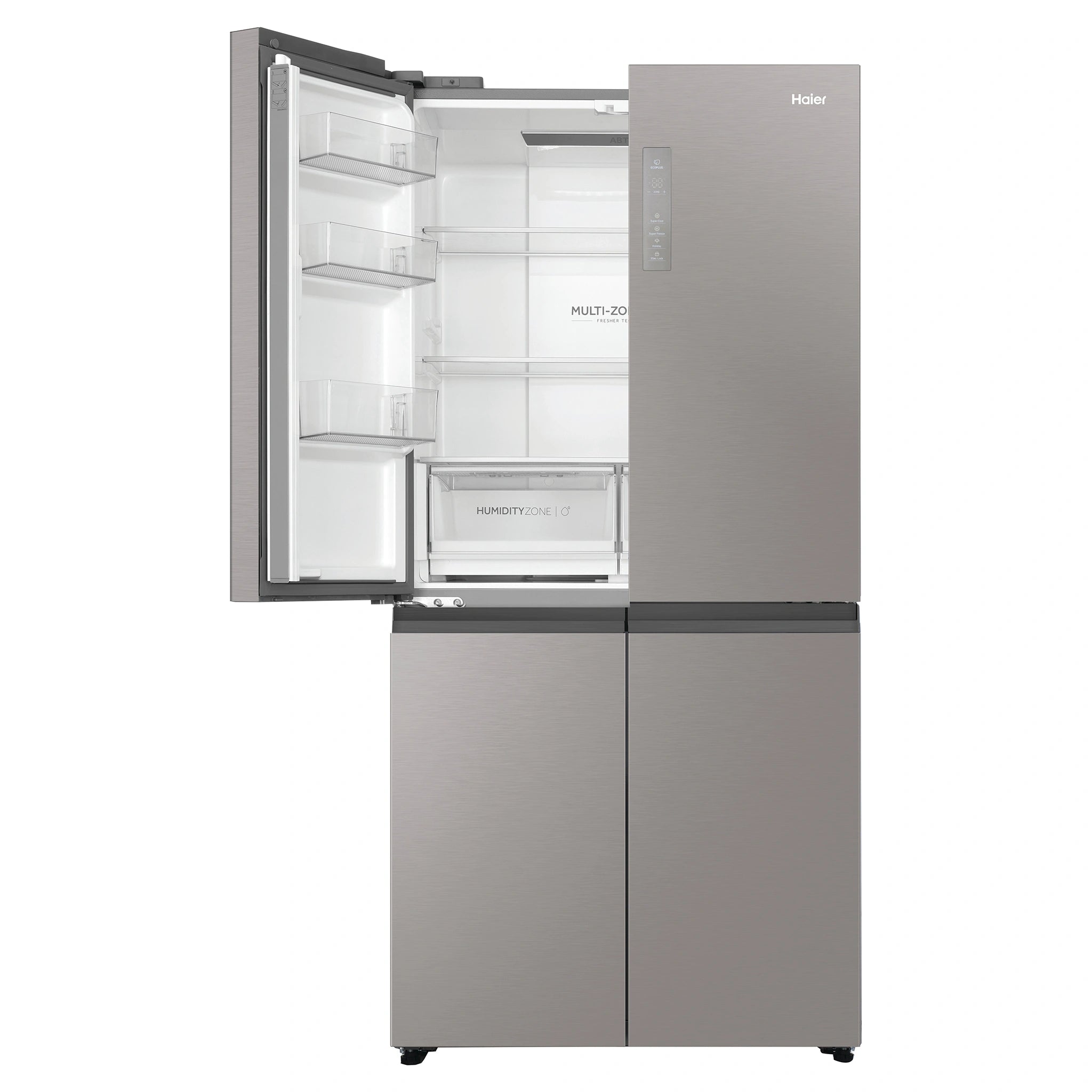 Haier 463L Stainless Steel Quad Door Fridge HRF530YS, Front View With Upper Left Side Door Open View