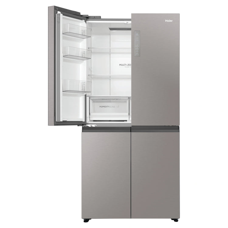 Haier 463L Stainless Steel Quad Door Fridge HRF530YS, Front View With Upper Left Side Door Open View