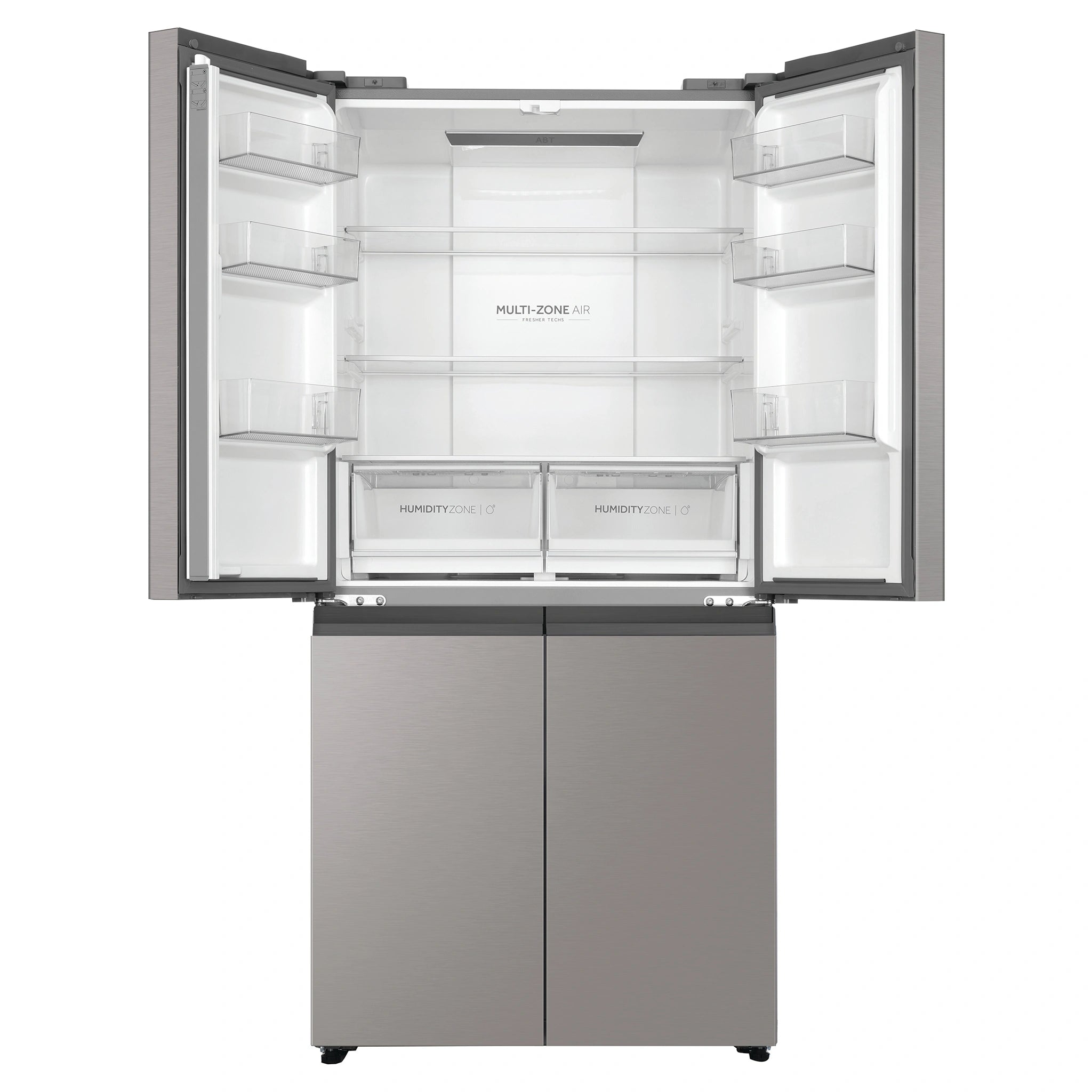 Haier 463L Stainless Steel Quad Door Fridge HRF530YS, Front View With Upper Side Door Open View