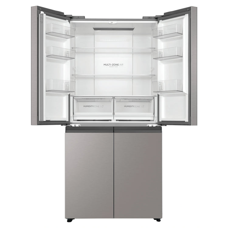 Haier 463L Stainless Steel Quad Door Fridge HRF530YS, Front View With Upper Side Door Open View