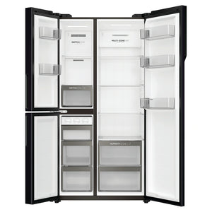 Haier 574L Black Three Door Side by Side Refrigerator HRF575XC, Front Double Door Open View