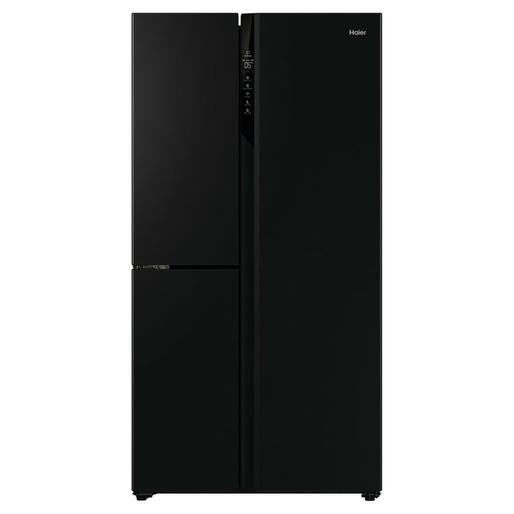 Haier 574L Black Three Door Side by Side Refrigerator HRF575XC, Front View
