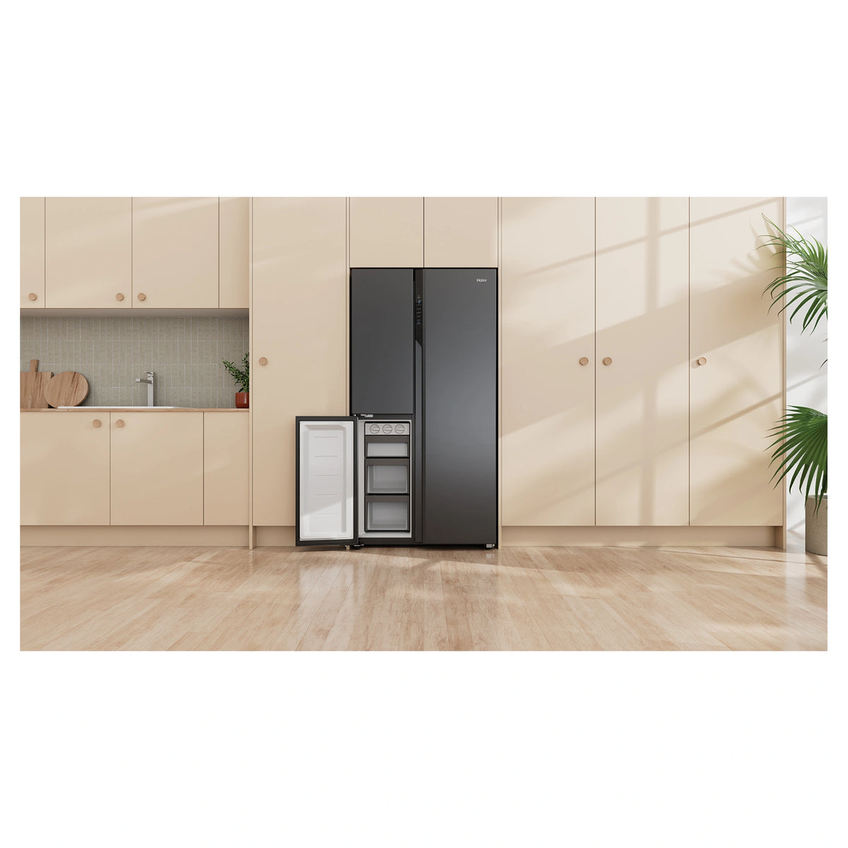 Haier 574L Black Three Door Side by Side Refrigerator HRF575XC, Lifestyle View
