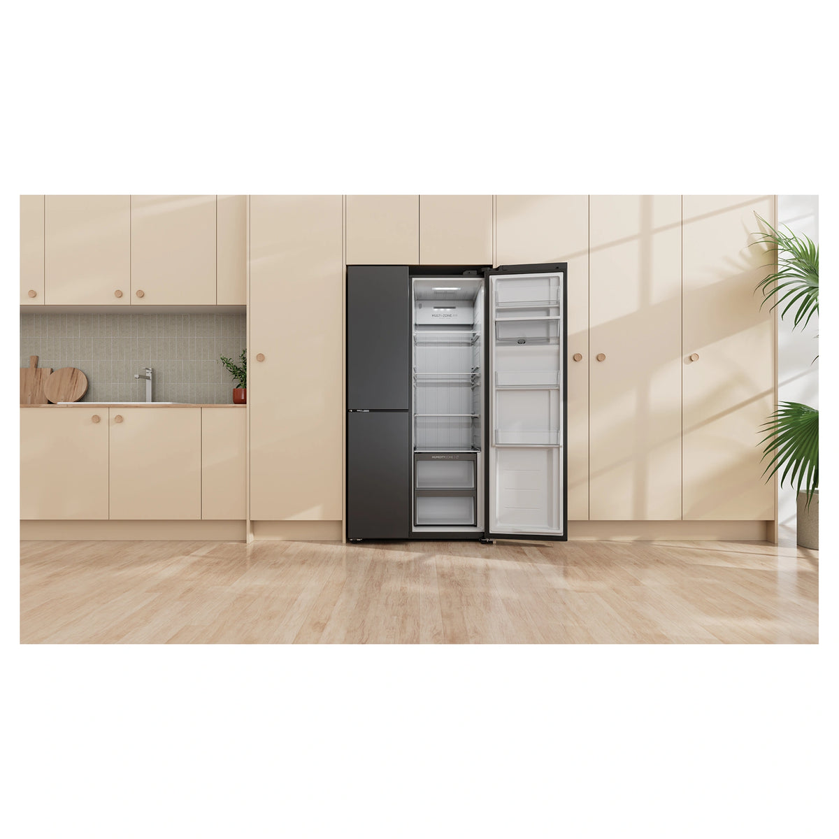 Haier 574L Black Three Door Side by Side Refrigerator HRF575XC, Lifestyle View