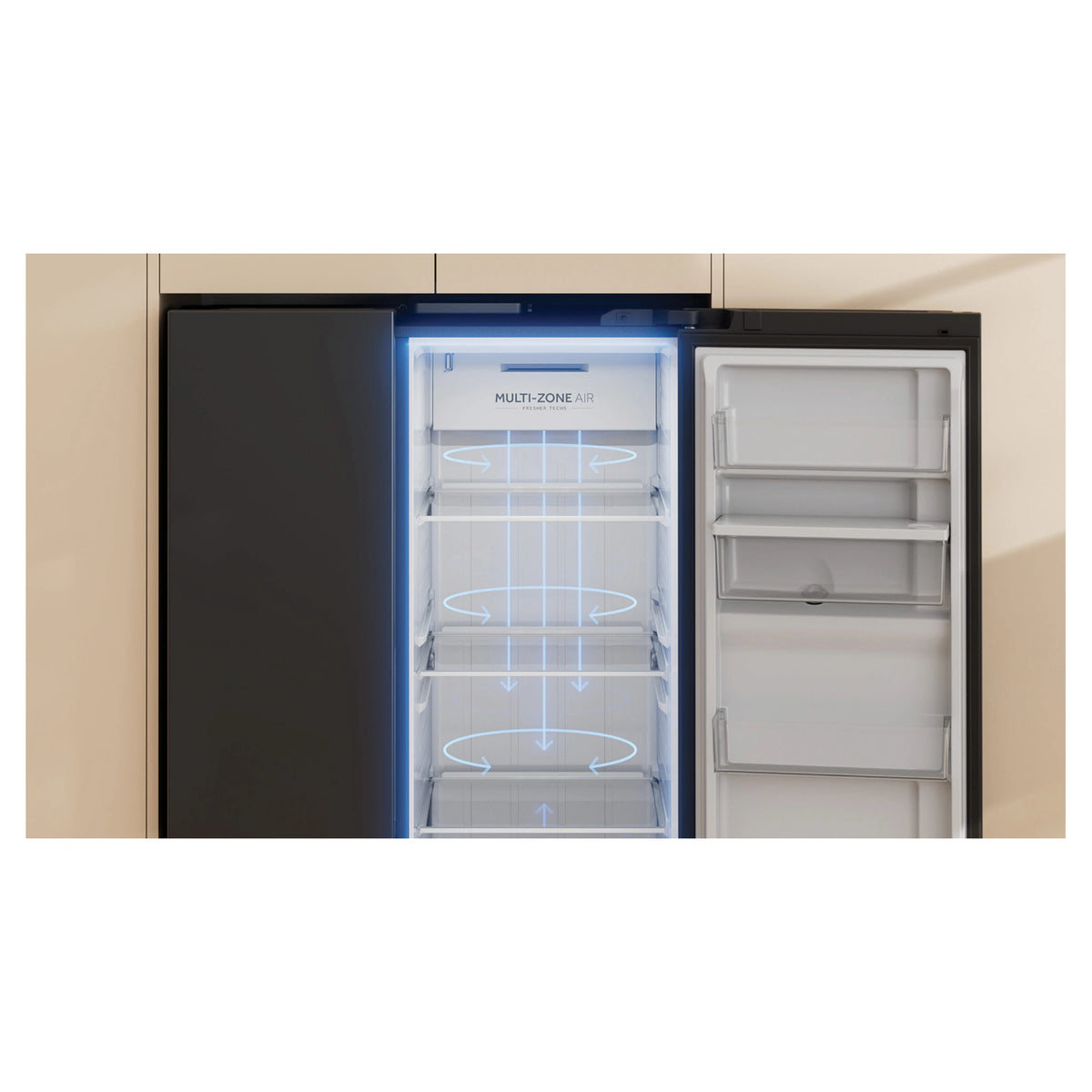 Haier 574L Black Three Door Side by Side Refrigerator HRF575XC, Multizone Cooling View