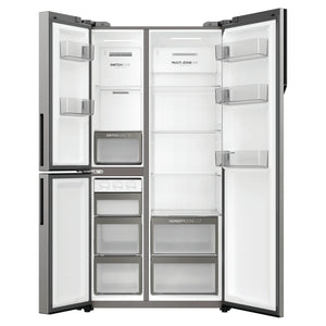Haier 574L S+ Satina Silver Three Door Side by Side Refrigerator HRF575XS, Front Double Door Open View