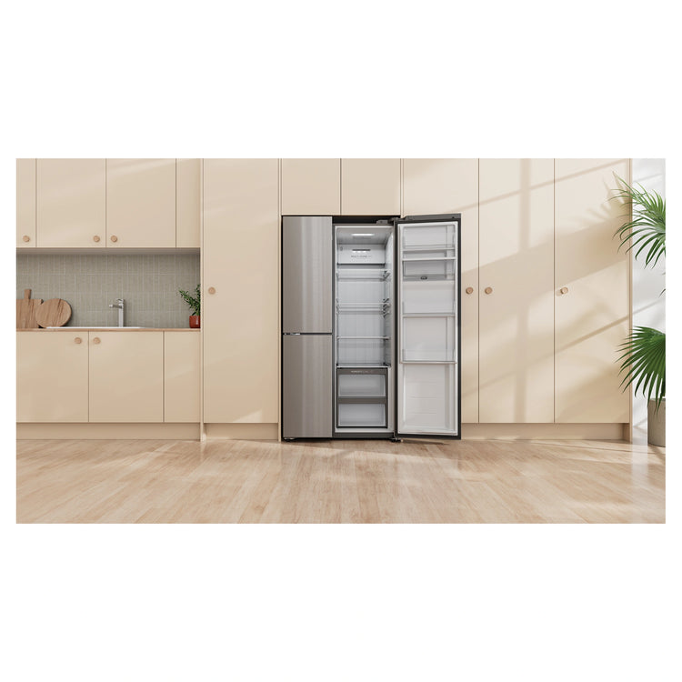 Haier 574L S+ Satina Silver Three Door Side by Side Refrigerator HRF575XS, Lfestyle View