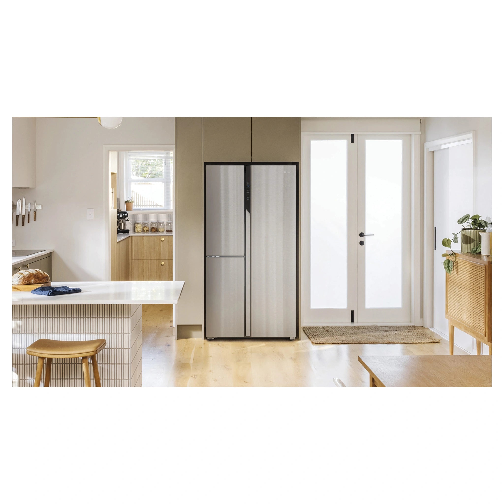 Haier 574L S+ Satina Silver Three Door Side by Side Refrigerator HRF575XS, Lfestyle View