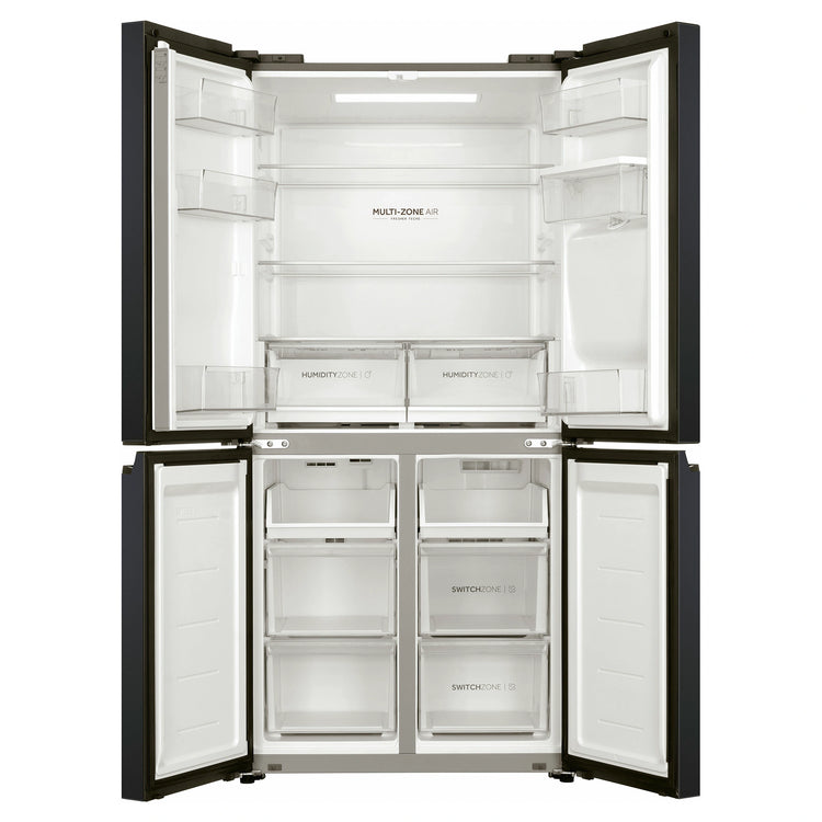 Haier 508L Black Quad Door Fridge HRF580YHC, Front View With Double Door Open View