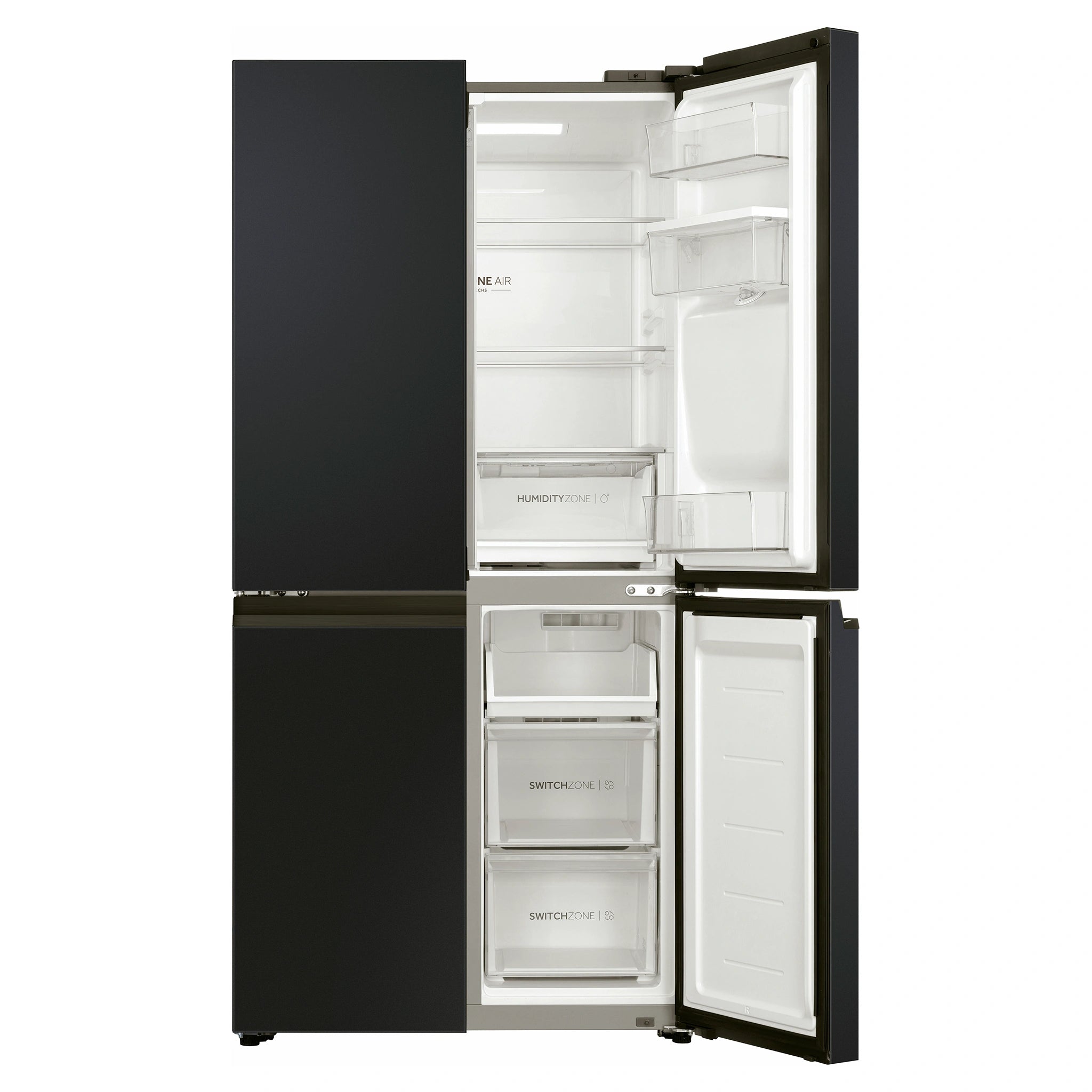 Haier 508L Black Quad Door Fridge HRF580YHC, Front View With Right Side Door Open View