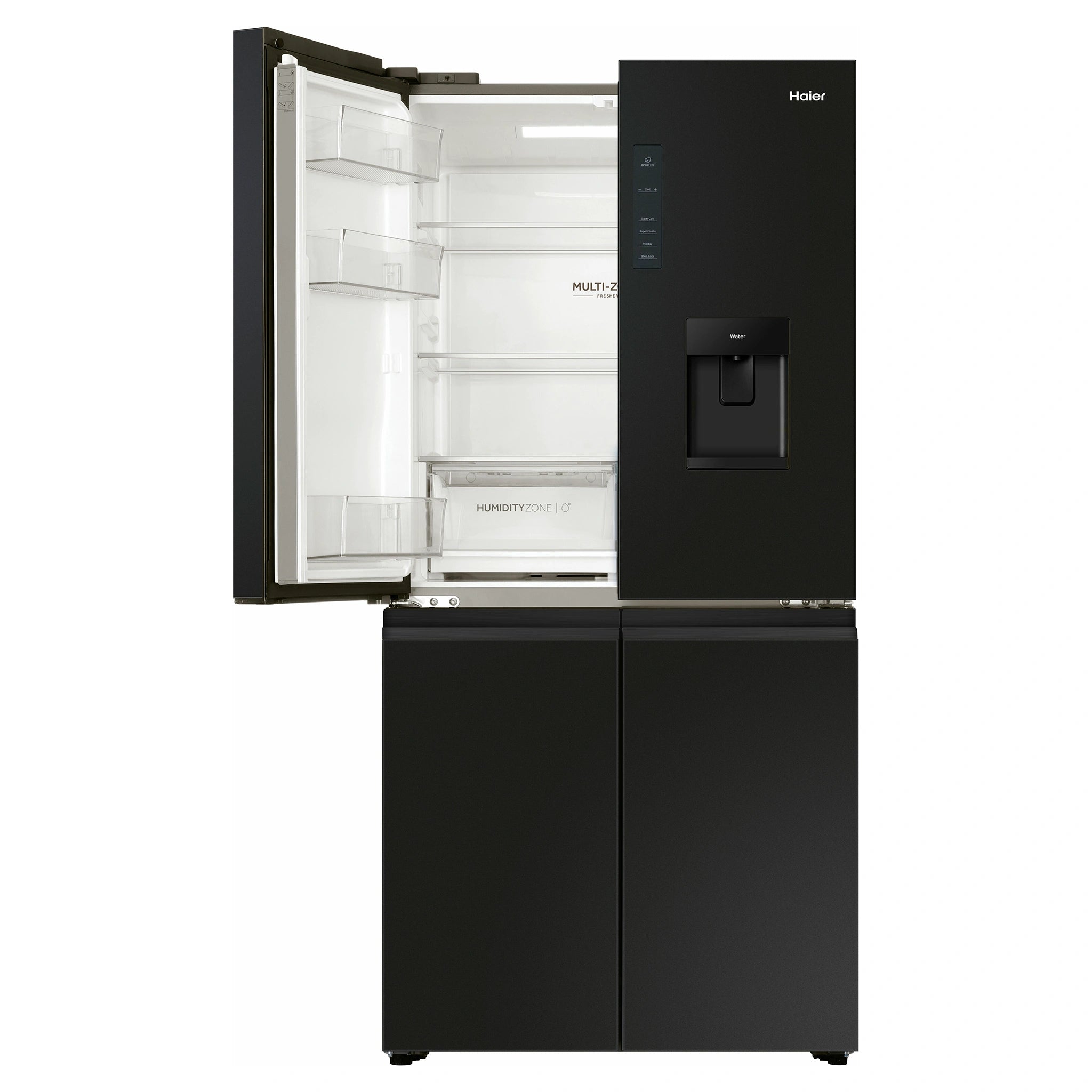 Haier 508L Black Quad Door Fridge HRF580YHC, Front View With Upper Left Side Door Open View
