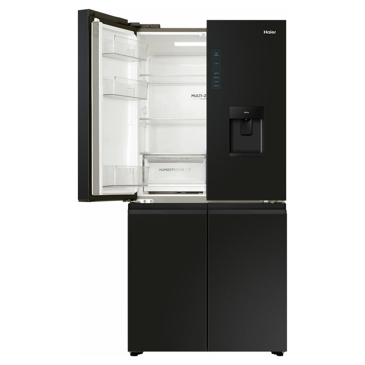 Haier 508L Black Quad Door Fridge HRF580YHC, Front View With Upper Left Side Door Open View