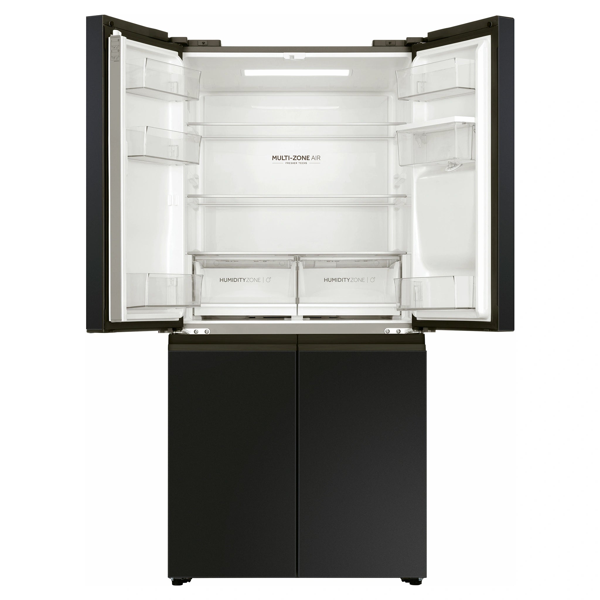 Haier 508L Black Quad Door Fridge HRF580YHC, Front View With Upper Side Door Open View