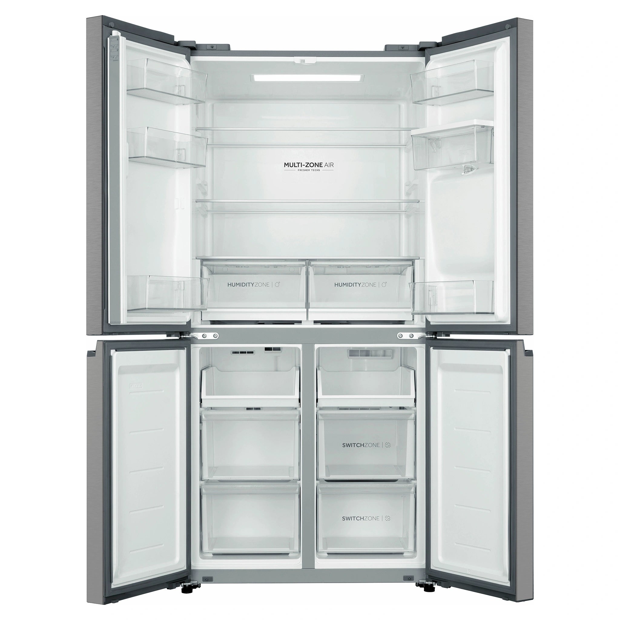 Haier 508L Silver Quad Door Fridge HRF580YHS, Front View With Double Door Open View