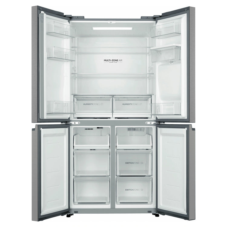 Haier 508L Silver Quad Door Fridge HRF580YHS, Front View With Double Door Open View