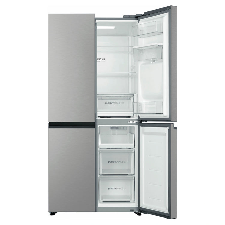 Haier 508L Silver Quad Door Fridge HRF580YHS, Front View With Right Side Double Door Open View