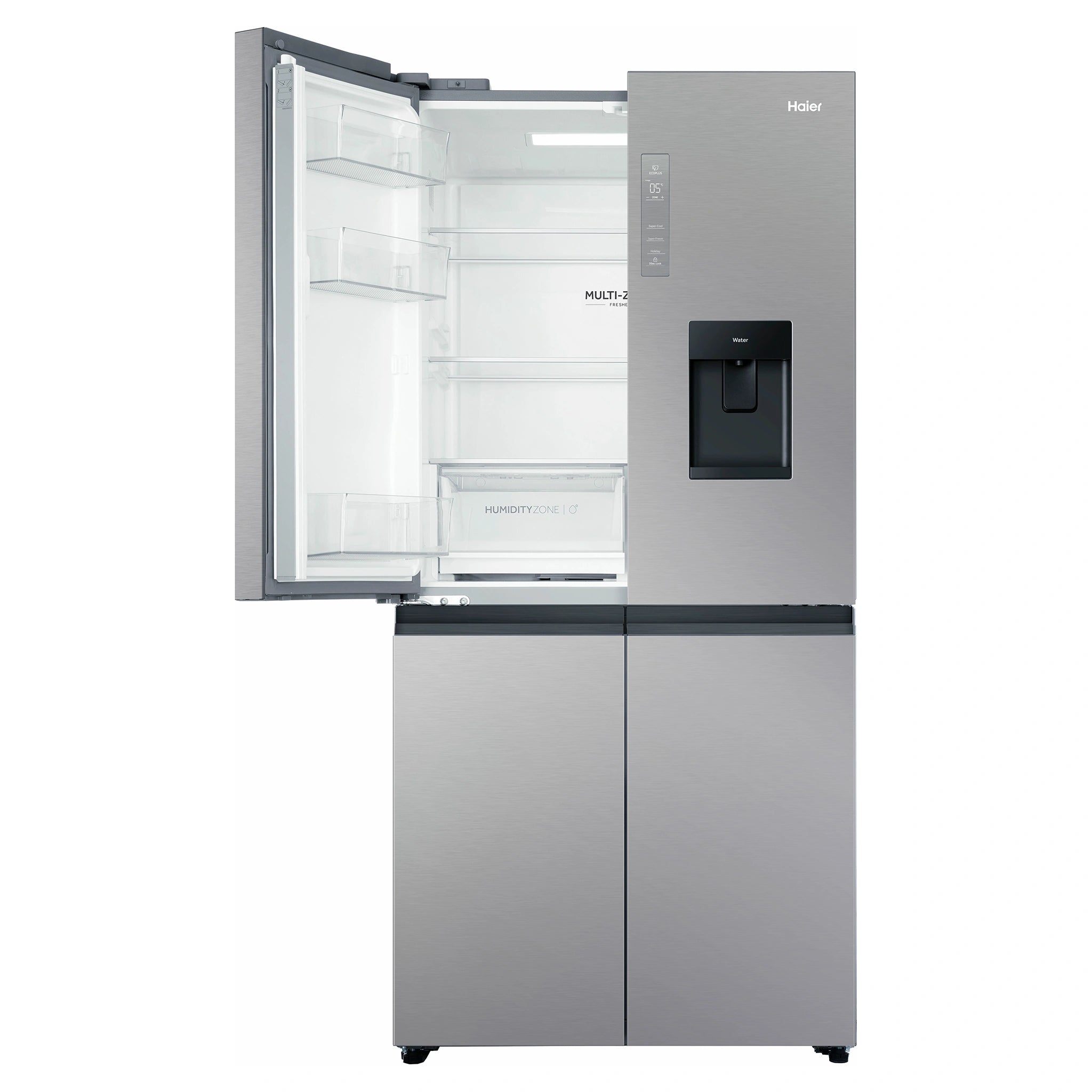 Haier 508L Silver Quad Door Fridge HRF580YHS, Front View With Upper Left Side Door Open View