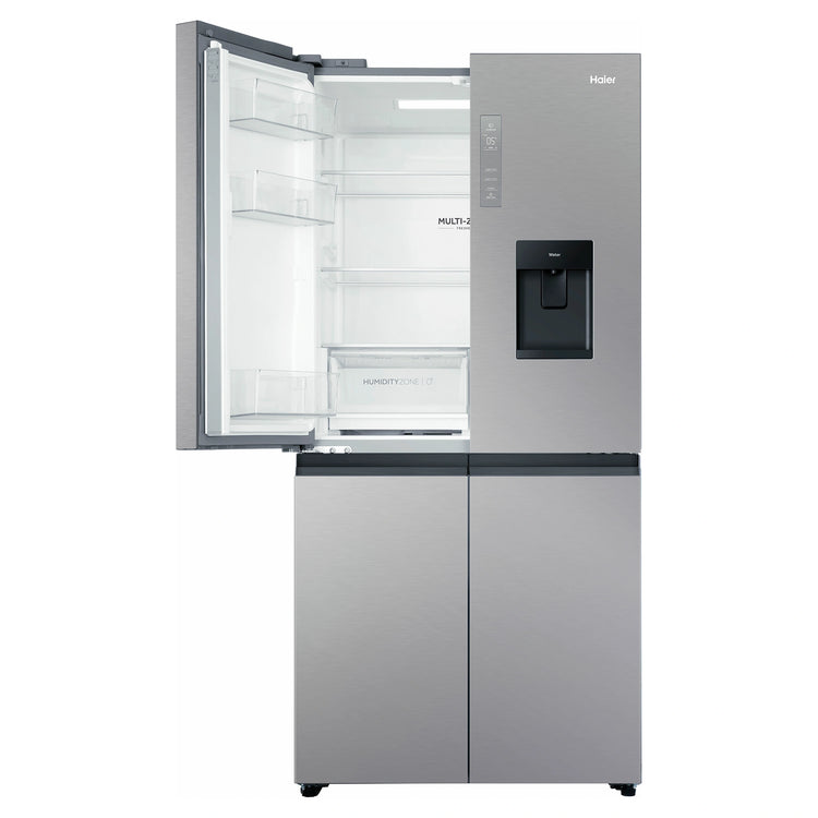 Haier 508L Silver Quad Door Fridge HRF580YHS, Front View With Upper Left Side Door Open View
