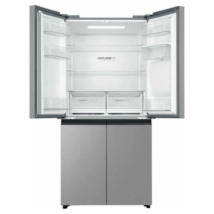 Haier 508L Silver Quad Door Fridge HRF580YHS, Front View With Upper Side Door Open View