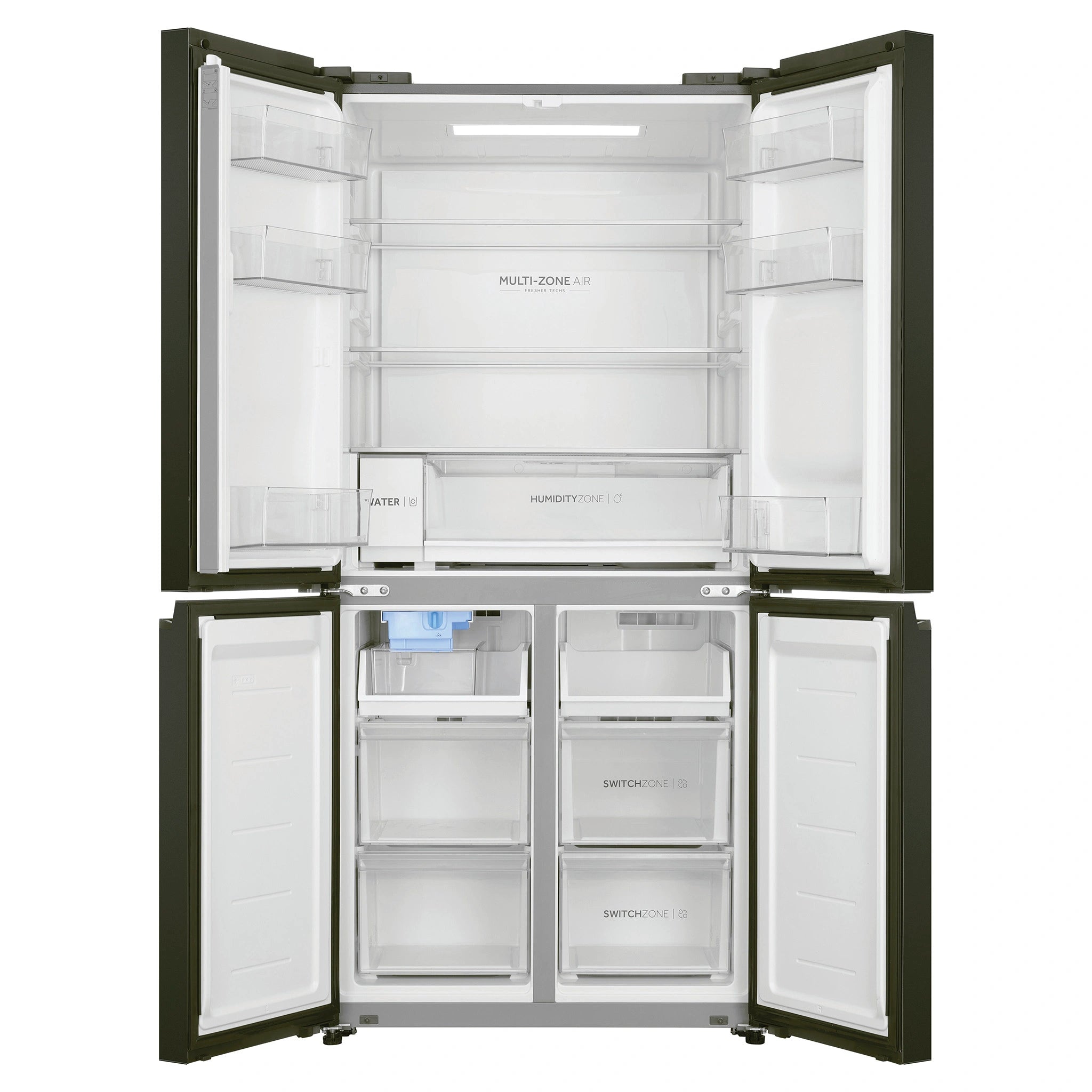 Haier 507L Stainless Steel Quad Door Fridge with Ice & Water Dispenser HRF580YPC, Front View With Double Door Open View