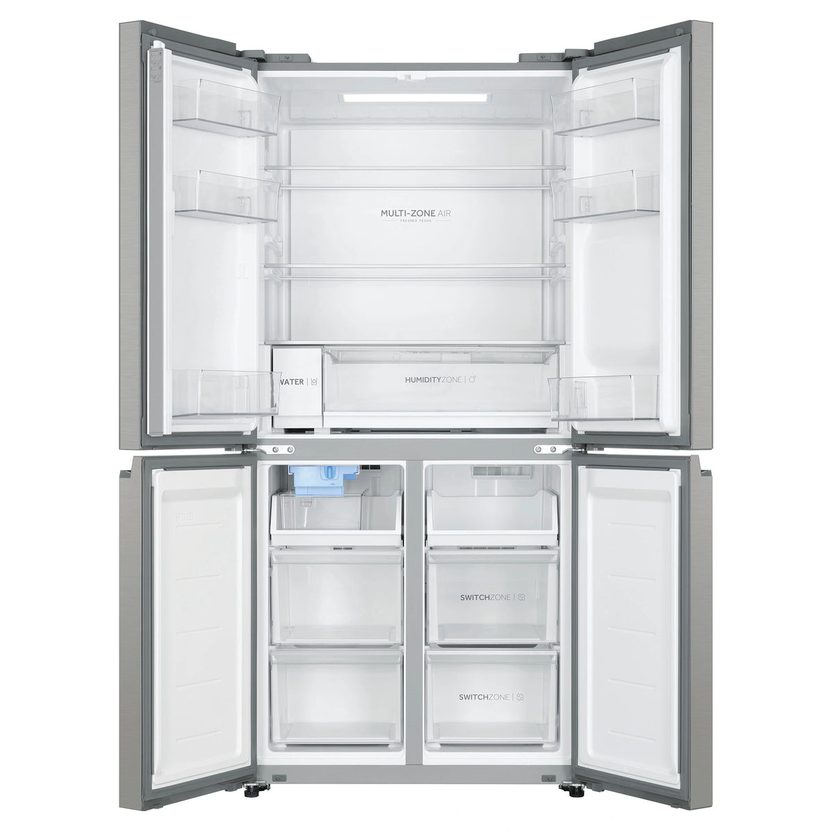 Haier 507L Black Quad Door Fridge with Ice & Water Dispenser HRF580YPS, Front View With Double Door Open View