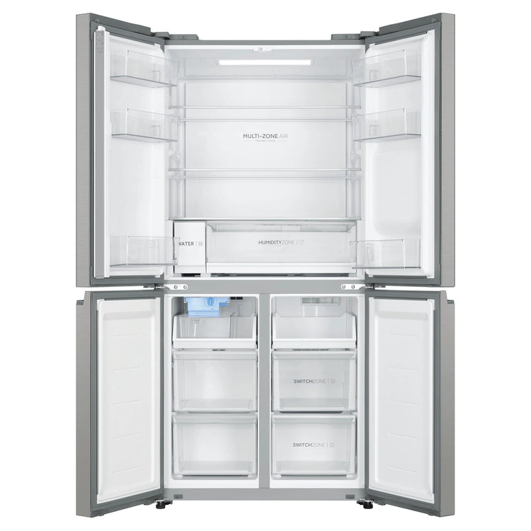 Haier 507L Black Quad Door Fridge with Ice & Water Dispenser HRF580YPS, Front View With Double Door Open View
