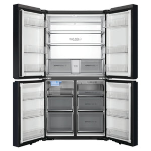 Haier 623L 600 Series Black Quad Door Refrigerator Freezer HRF680YPC, Front View With Double Door Open View