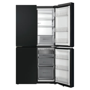 Haier 623L 600 Series Black Quad Door Refrigerator Freezer HRF680YPC, Front View With Right Side Double Door Open View