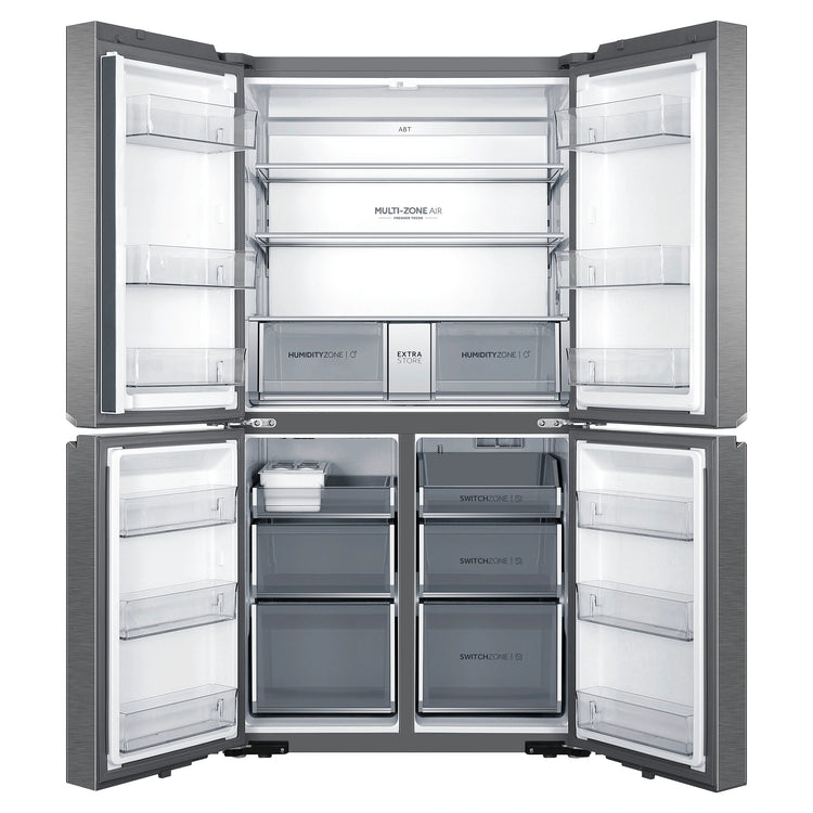 Haier 623L 600 Series Quad Door Refrigerator Freezer without Ice/Water Dispenser HRF680YS, Front View With Double Door Open View