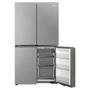 Haier 623L 600 Series Quad Door Refrigerator Freezer without Ice/Water Dispenser HRF680YS, Front View With Lower Right Side Door Open View