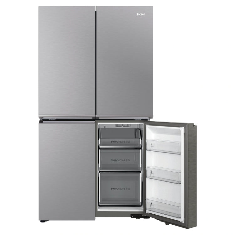 Haier 623L 600 Series Quad Door Refrigerator Freezer without Ice/Water Dispenser HRF680YS, Front View With Lower Right Side Door Open View