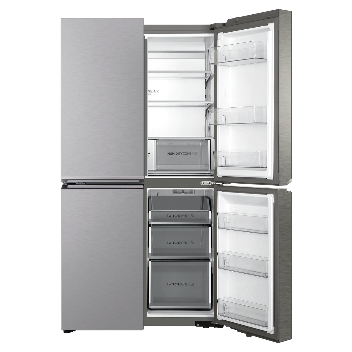 Haier 623L 600 Series Quad Door Refrigerator Freezer without Ice/Water Dispenser HRF680YS, Front View With Right Side Double Door Open View