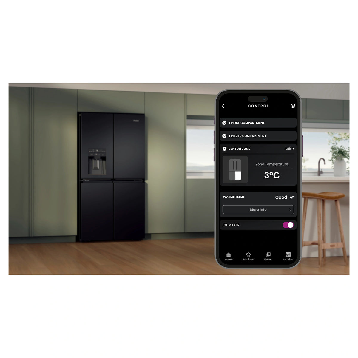 Haier 601L 600 Series Black Quad Door Refrigerator Freezer HRF680YZC, Feature View 4