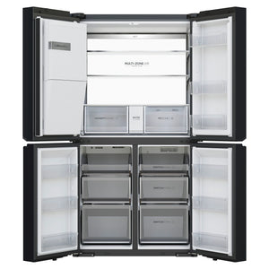 Haier 601L 600 Series Black Quad Door Refrigerator Freezer HRF680YZC, Front View With Double Door Open View