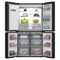 Haier 601L 600 Series Black Quad Door Refrigerator Freezer HRF680YZC, Front View With Double Door Open View With Storages