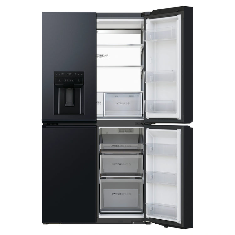 Haier 601L 600 Series Black Quad Door Refrigerator Freezer HRF680YZC, Front View With Right Side Double Door Open View