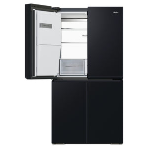 Haier 601L 600 Series Black Quad Door Refrigerator Freezer HRF680YZC, Front View With Upper Left Side Door Open View
