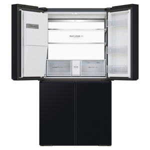 Haier 601L 600 Series Black Quad Door Refrigerator Freezer HRF680YZC, Front View With Upper Side Door Open View