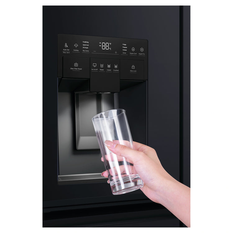 Haier 601L 600 Series Black Quad Door Refrigerator Freezer HRF680YZC, Water Dispenser View