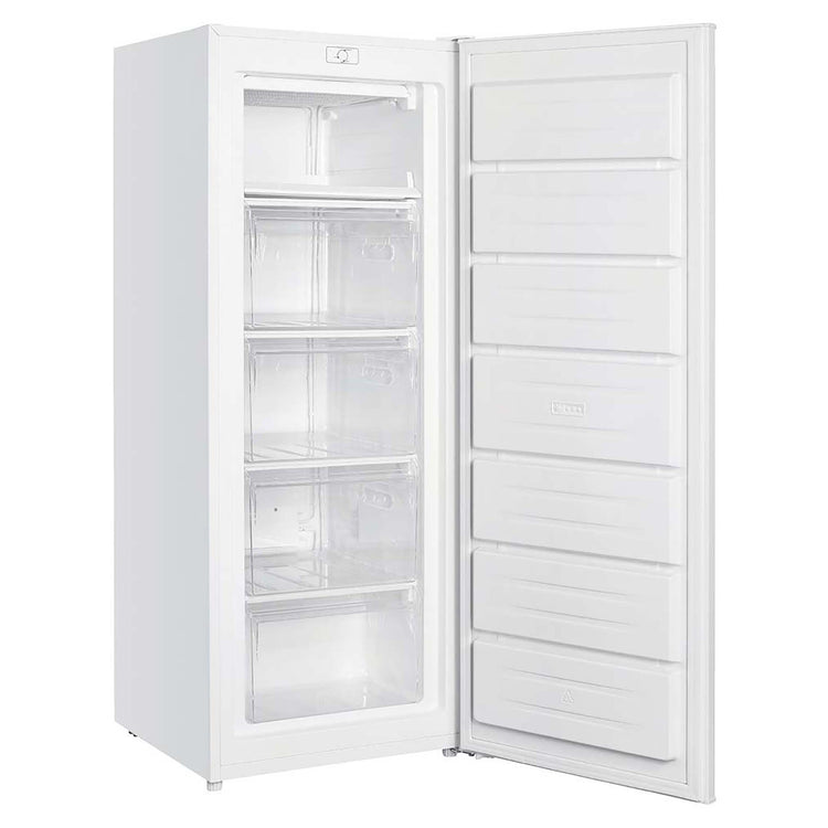 Haier 168L 300 Series White Vertical Freezer HVF175VW, Left Side Open Door View