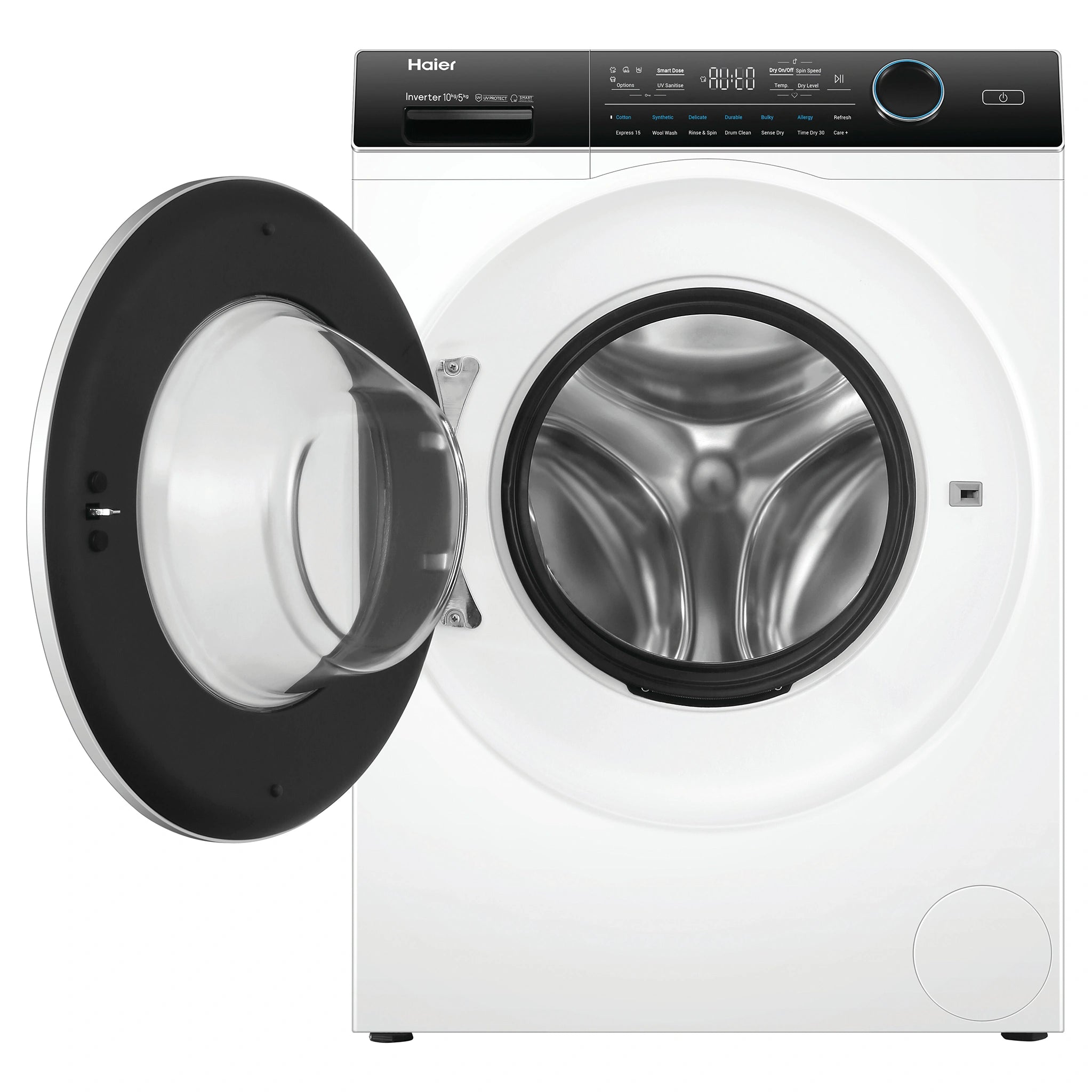 Haier 10kg/5kg Washer Dryer Combo with UV Protect HWD1050AN1, Front View with Door Open
