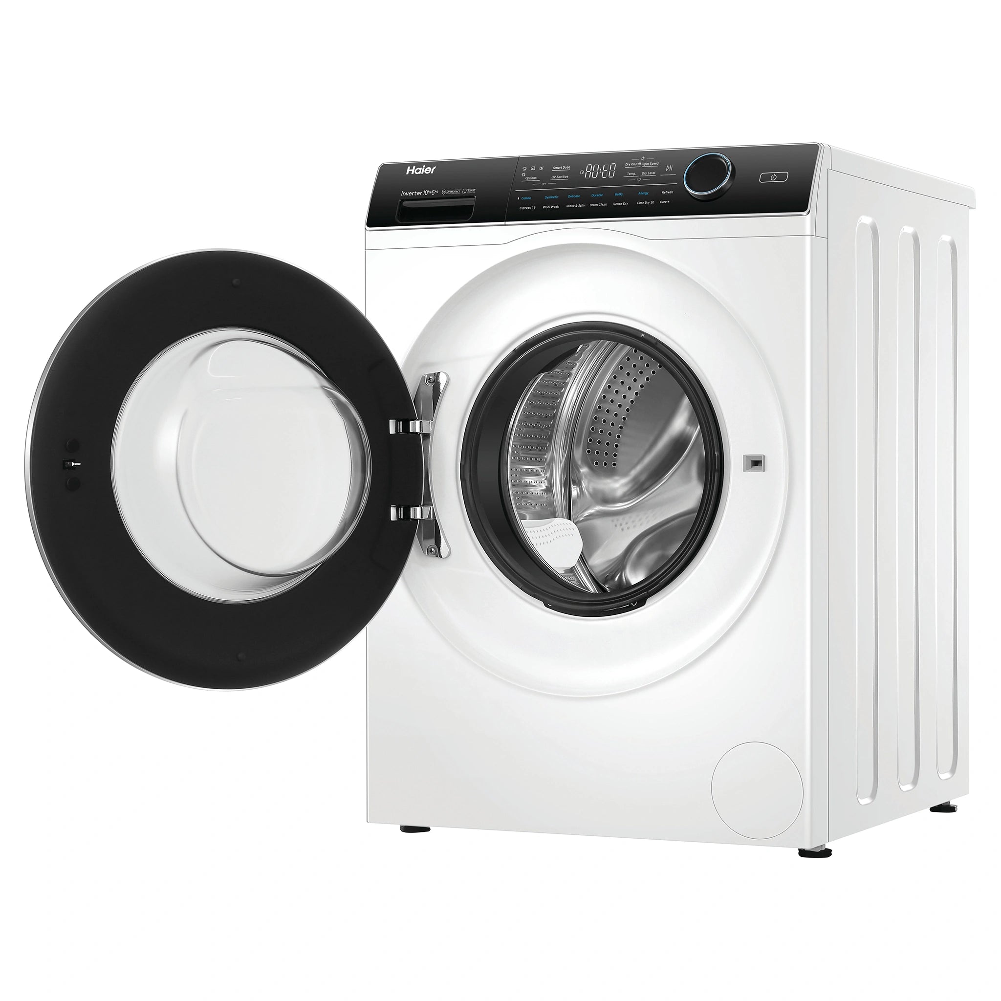 Haier 10kg/5kg Washer Dryer Combo with UV Protect HWD1050AN1, Left Side View with Door Open