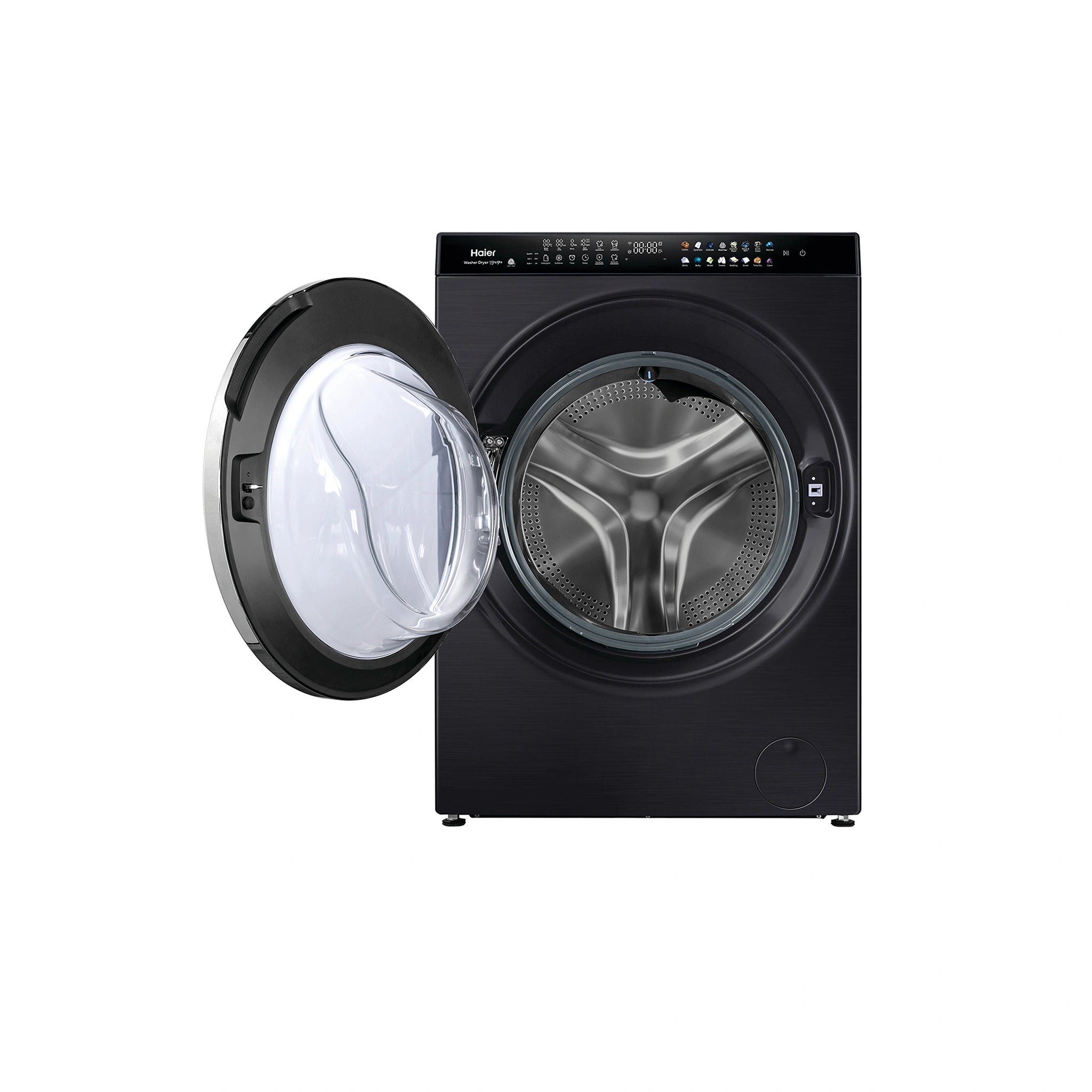 Haier 15kg + 9kg 600 Series Super Drum Combi Front Loader Washer Dryer HWDX1590CTB1, Front View With Door Open