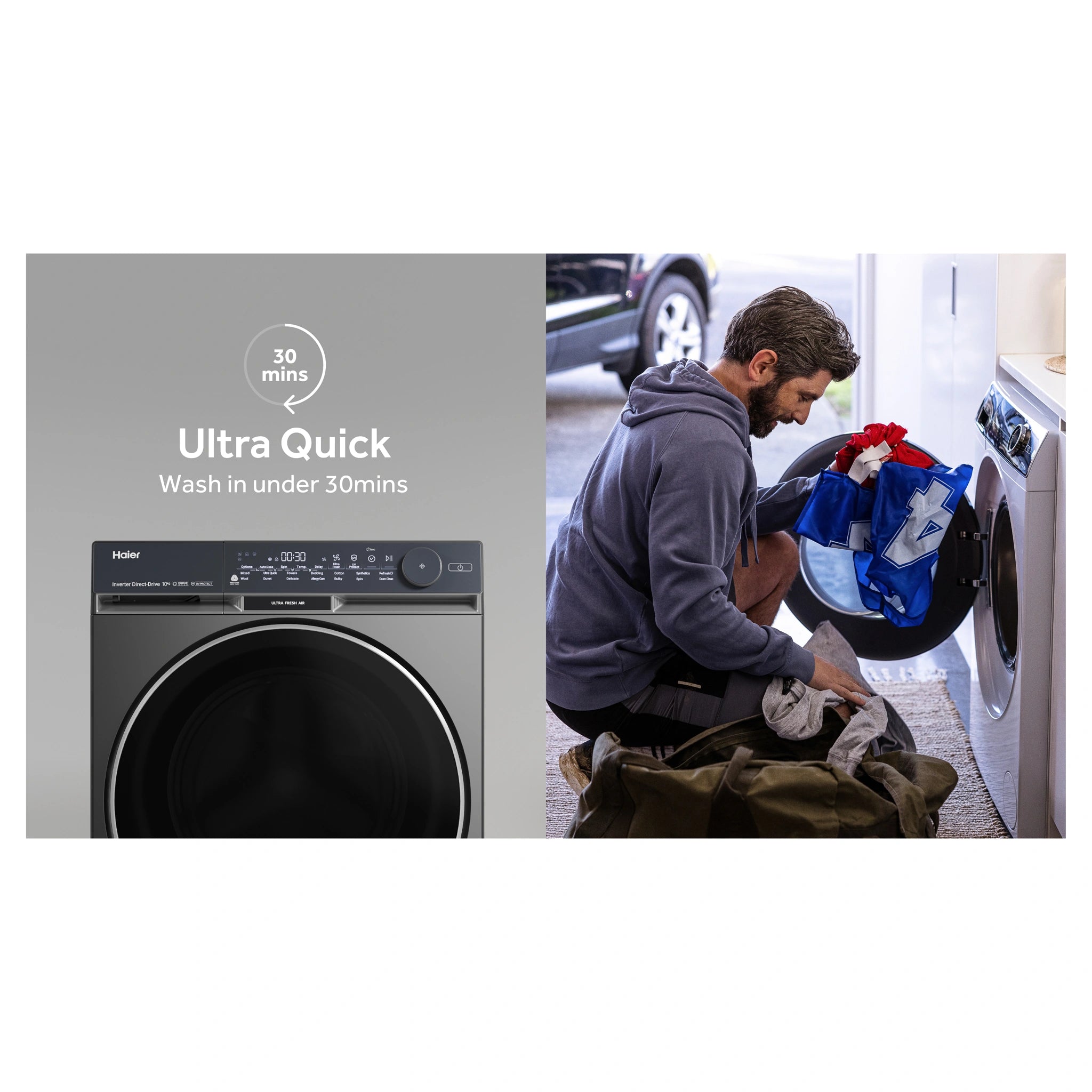 Haier 10kg 500 Series Dark Stainless Front Loader Washing Machine with Ultra Fresh Air HWF10DB2, Features